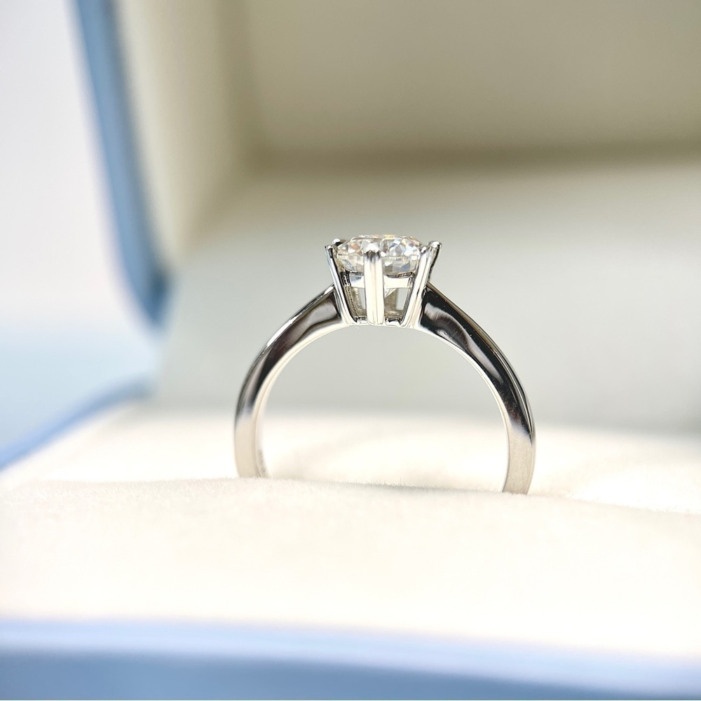 S925 1ctw Moissanite Solitaire Round Cut Six Prong Engagement Ring 18K Plated - Picture 8 of 11
